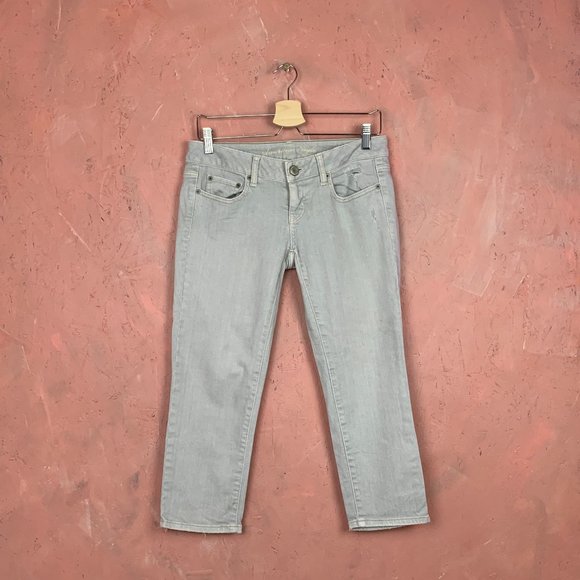 American Eagle Low Rise Denim Capri Jeans/Grey Distressed Low Rise Jeans/AE - Picture 1 of 7